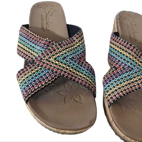 Skechers Luxe Foam Multi-Color Wedge Heel Sandals Slides Women's sz 10 - Picture 4 of 9